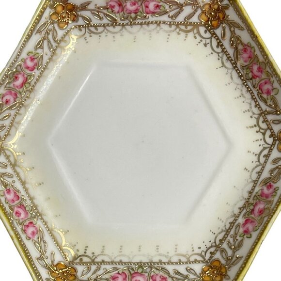 Nippon Hand Painted Porcelain Small Plate for Syrup Pitcher Saucer Gold Trim - Picture 3 of 7